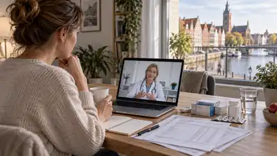 Pacjentka podczas konsultacji lekarskiej online w Elblągu